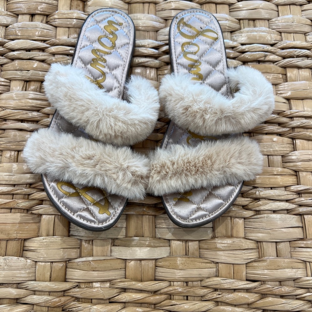 Sam Edelman Griselda Fuzzy Faux Fur Slide Sandals, size 7